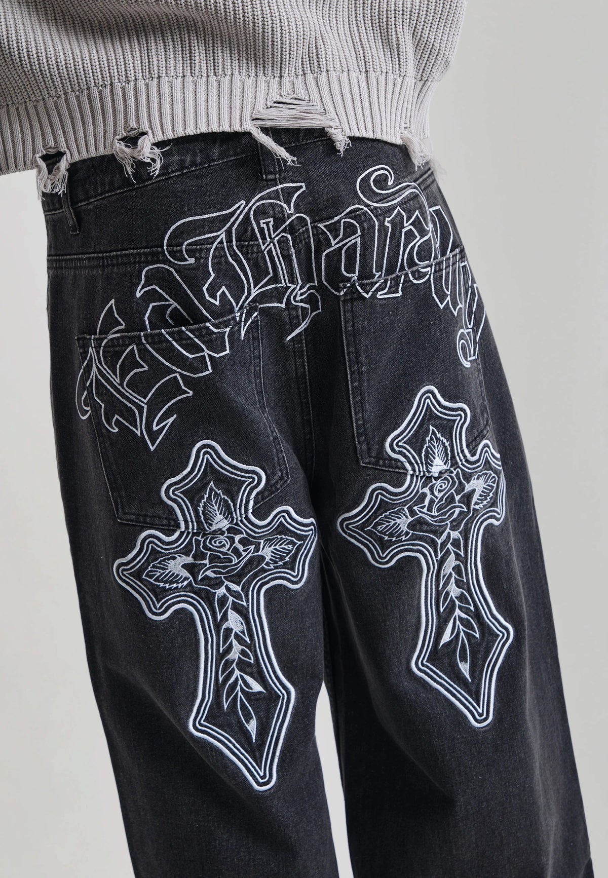 Ed Hardy Gothic Contrast Cross Xxtra Jeans Washed Black