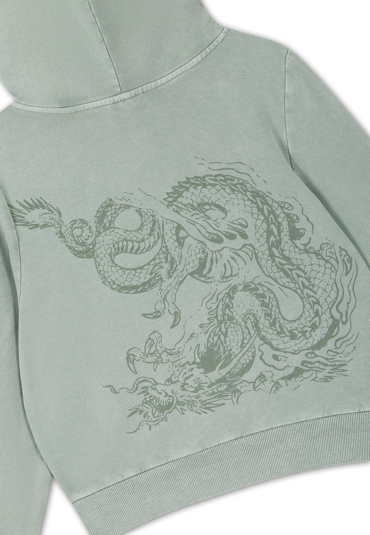 Ed Hardy Multi Tattoo Fitted Zip Thru Acid Wash Hoodie Sage