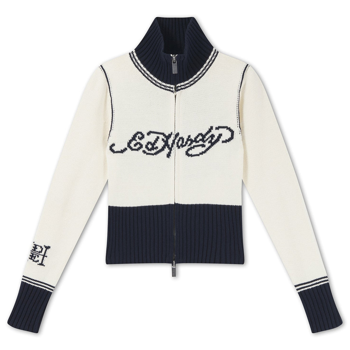 Ed Hardy Skull And Serpent Knitted Fitted Zip Thru Jacket Navy - OnSize