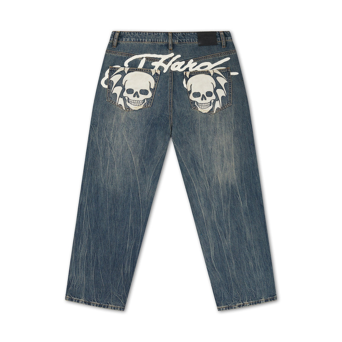 Ed Hardy Flying Skull PU Applique Relaxed Jeans Dark Blue - OnSize