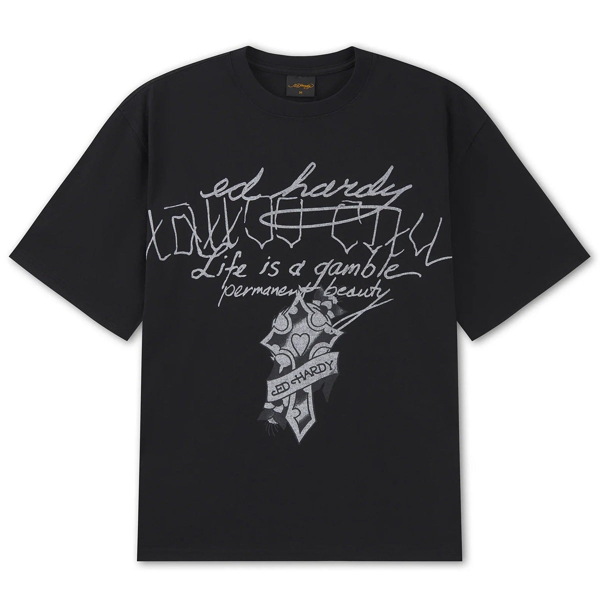 Ed Hardy Life Is A Gamble Graphic Relaxed T-Shirt Black - OnSize