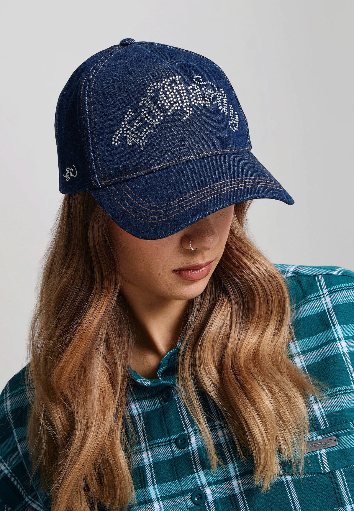 Ed Hardy Diamante Gothic 5 Panel Indigo Trucker Cap