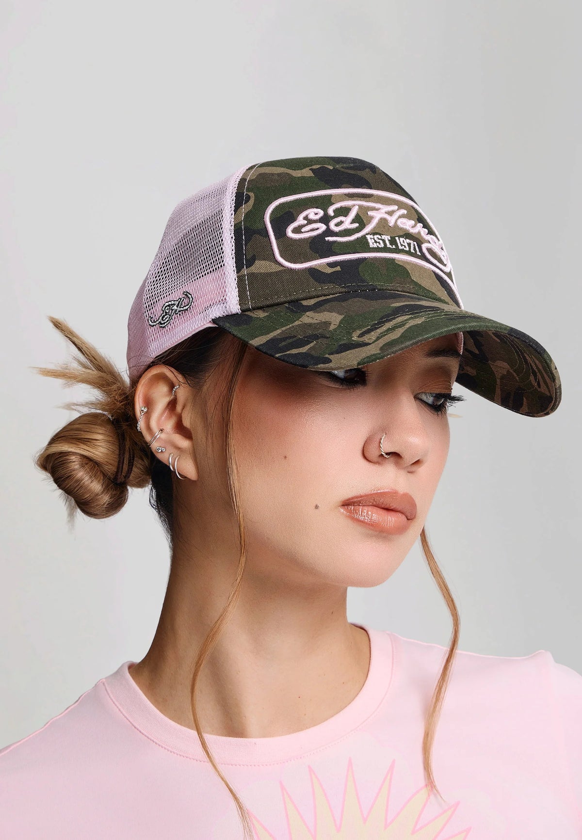 Ed Hardy 1971 Camo 5 Panel Green Trucker Cap