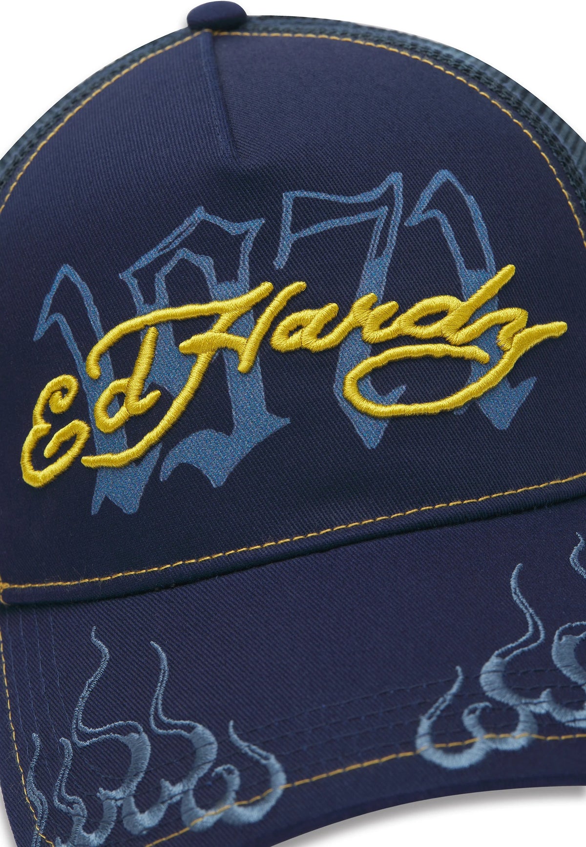 Ed Hardy 1971 Ed Hardy 5 Panel Blue Trucker Cap