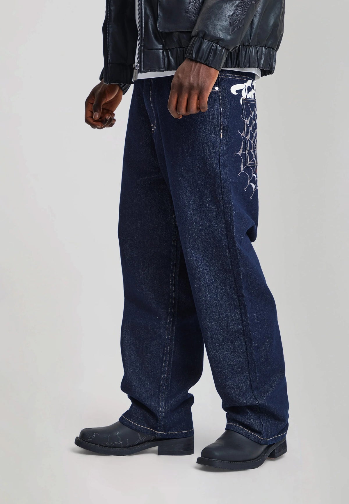 Ed Hardy Black Widow Baggy Denim Trousers Jeans Indigo - OnSize