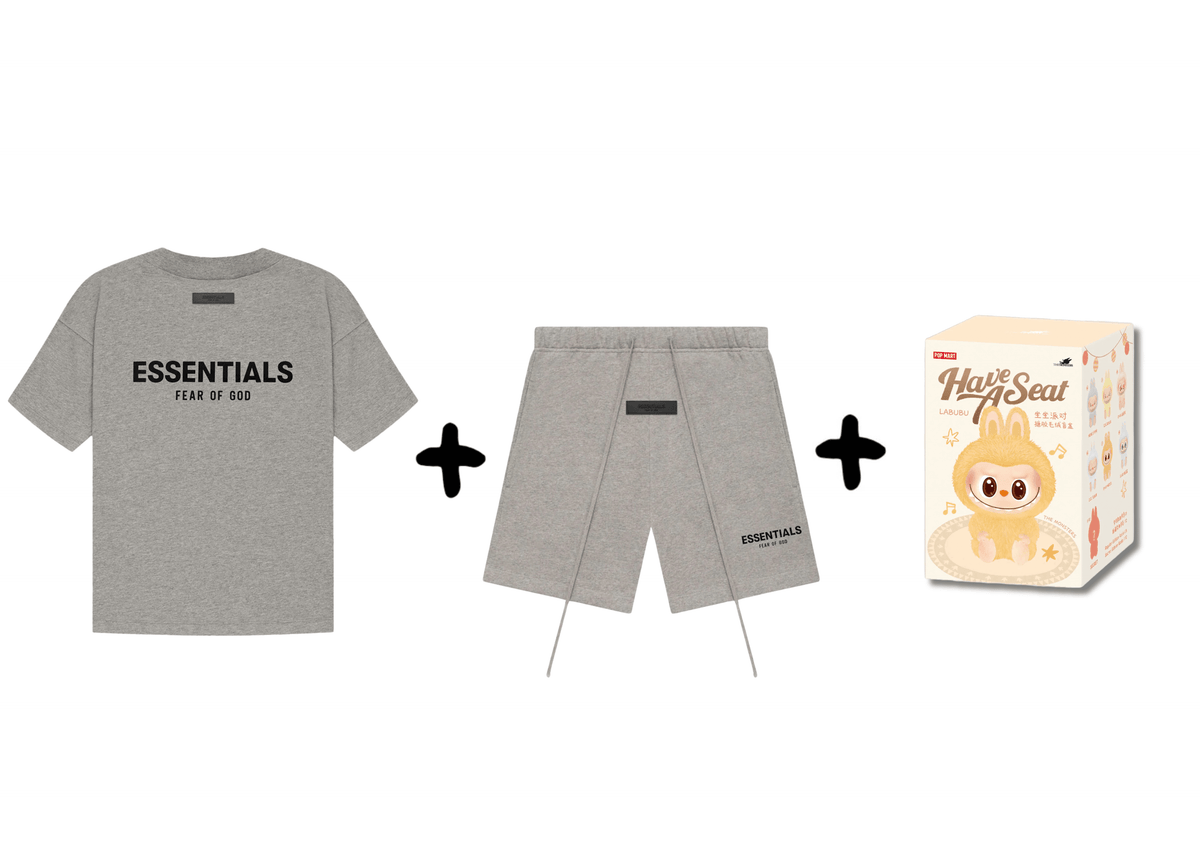 Fear of God Essentials Dark Oatmeal Summer Set + Labubu