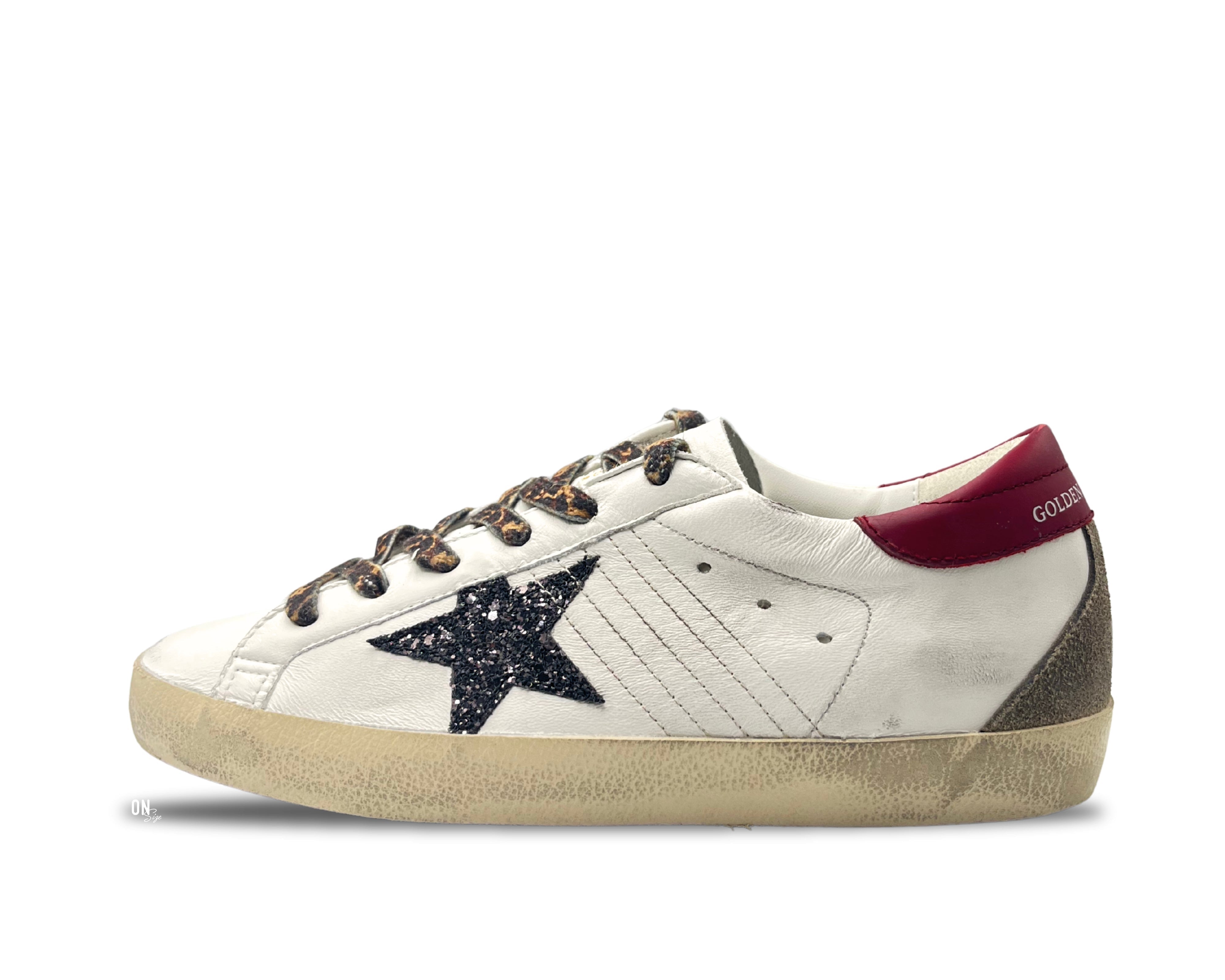 Golden Goose Super - Star Red Nappa Heel Black Glitter Star - OnSize