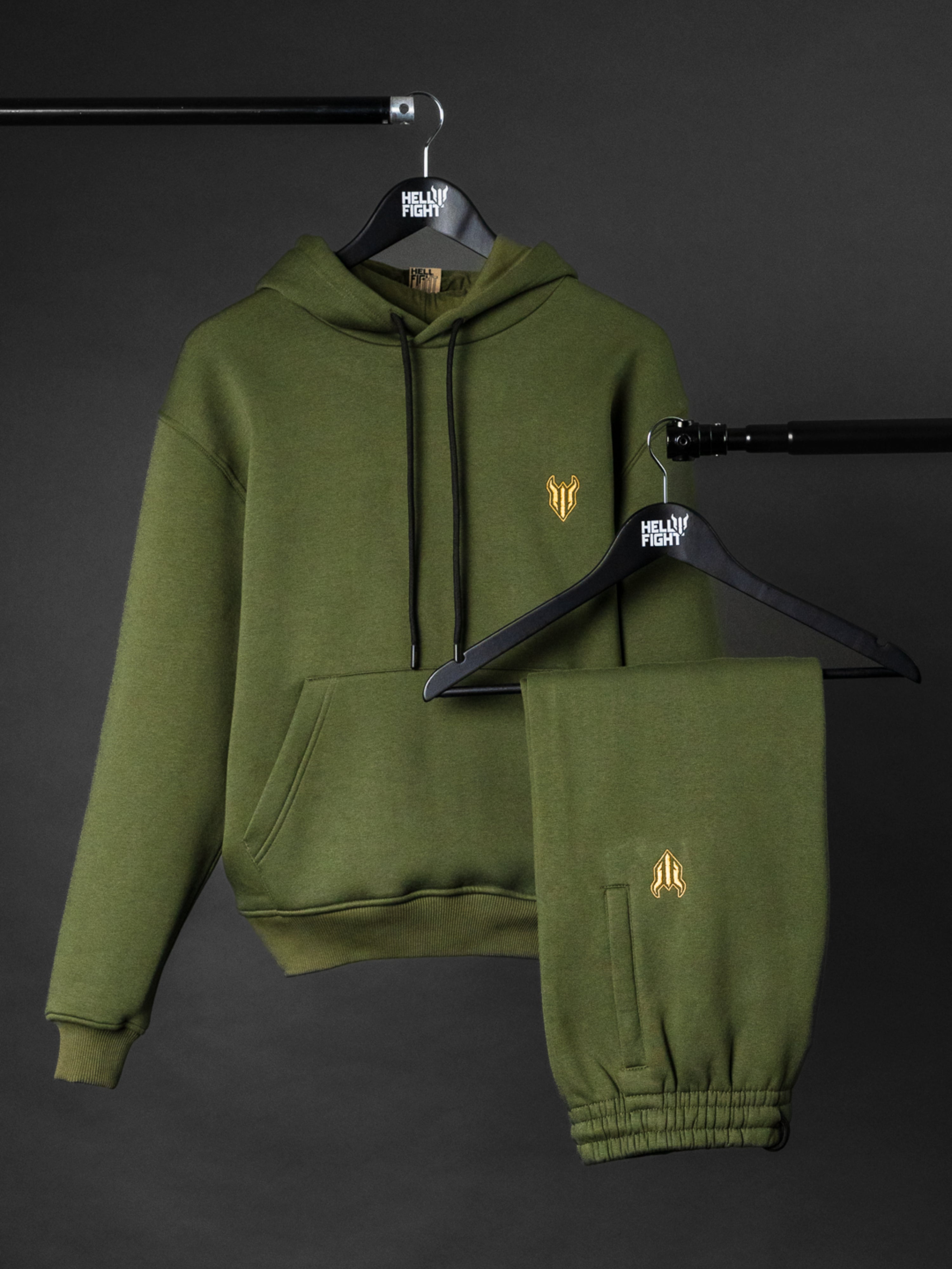 HELL FIGHT Basic Hoodie Olive - OnSize