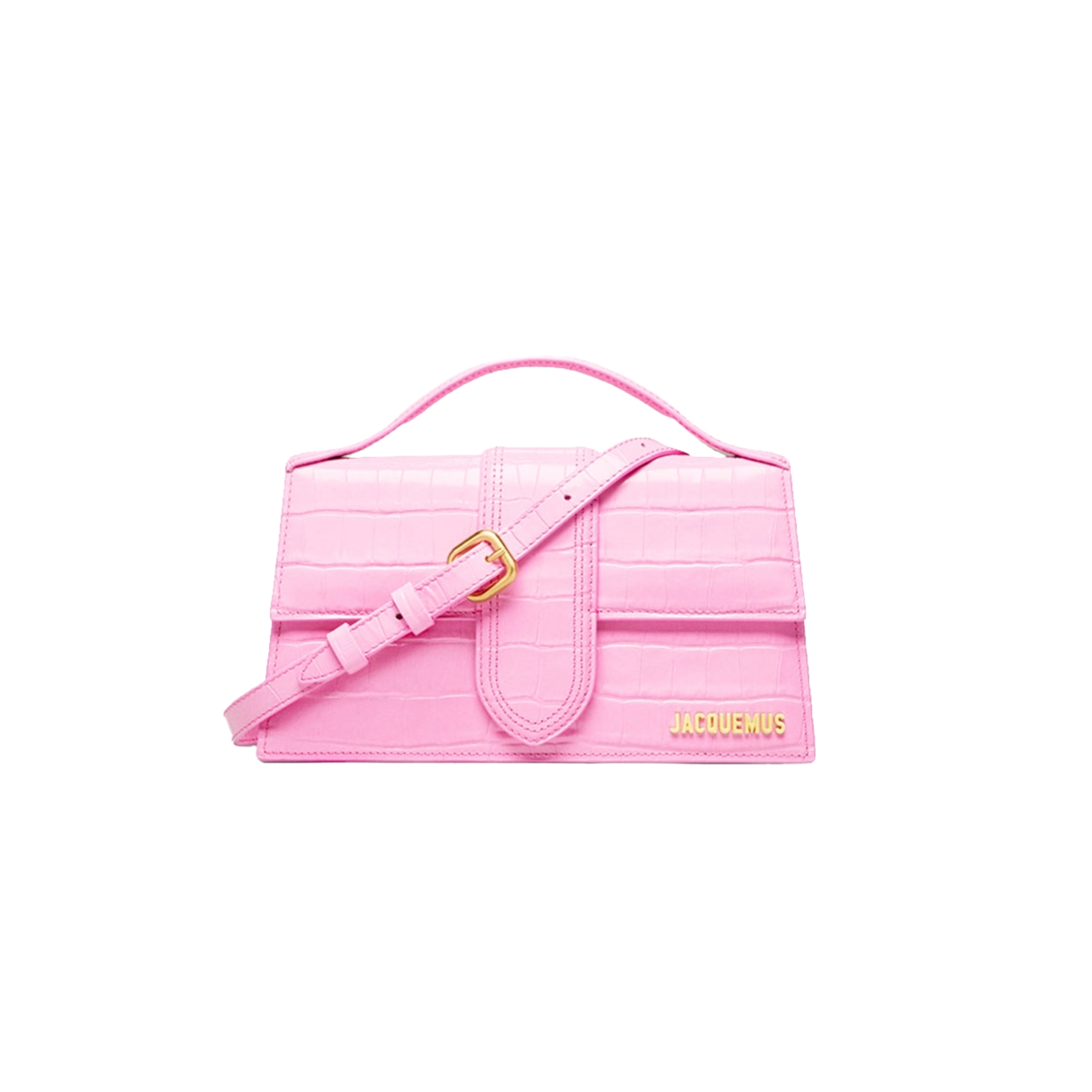 Jacquemus Le grand Bambino Crossbody Strap Handbag Croco Pink - OnSize