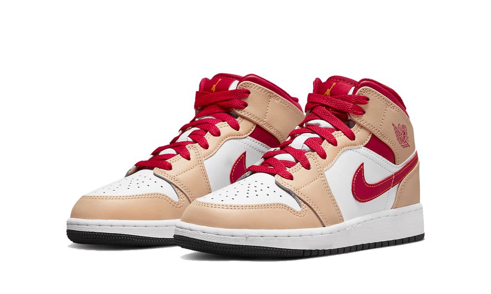 Jordan 1 Mid Light Curry Cardinal - OnSize