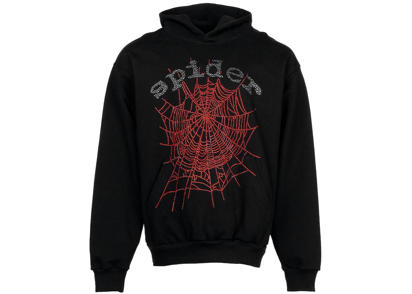 Sp5der OG Rhinestone Logo Hoodie Black - OnSize