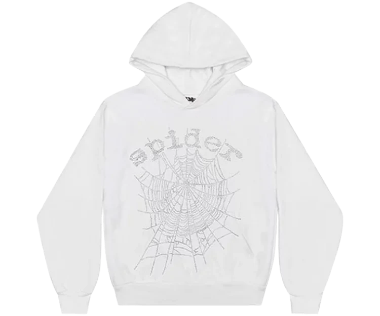 Sp5der OG Rhinestone Logo Hoodie White - OnSize