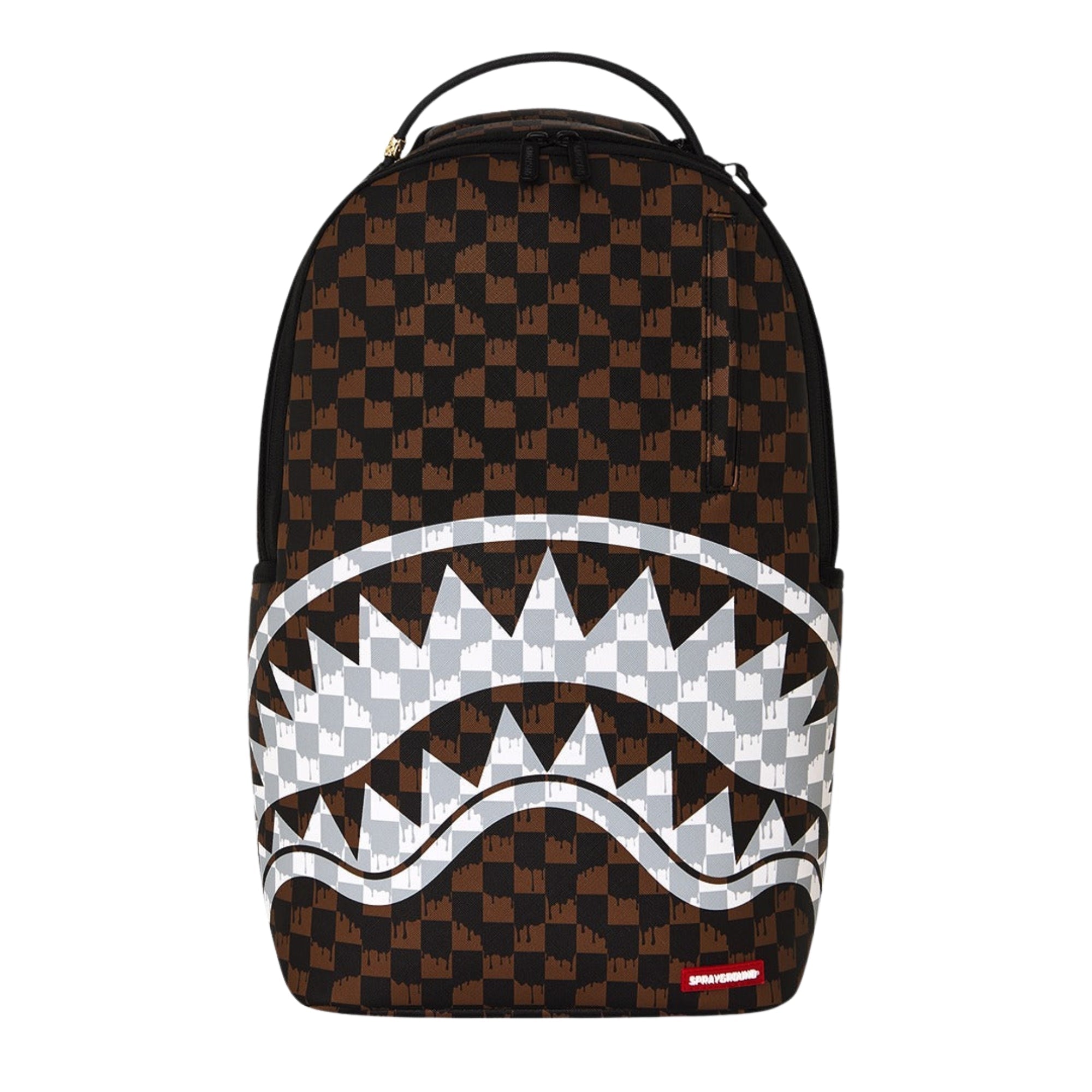 Sprayground Brown And Cream Drip Check Shark Backpack - OnSize