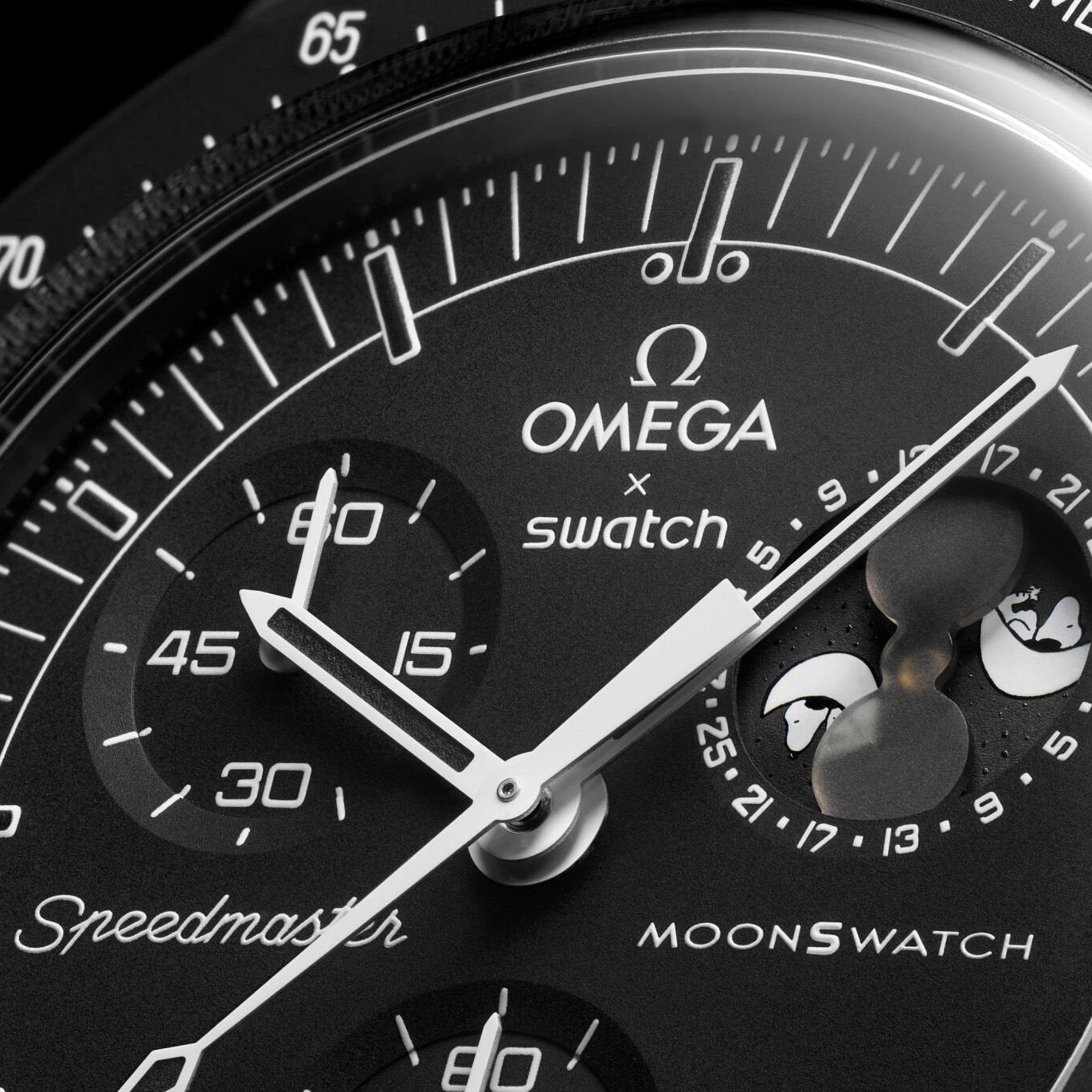 Swatch x Omega Bioceramic Moonswatch Mission To Moonphase Snoopy Black Swatch x Omega Bioceramic Moonswatch Mission To Moonphase Snoopy Black