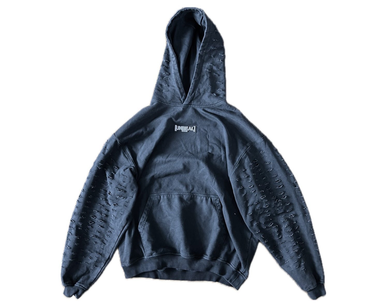 UNREAL DESTROYED Iron Hoodie Stone Washed Grey - OnSize